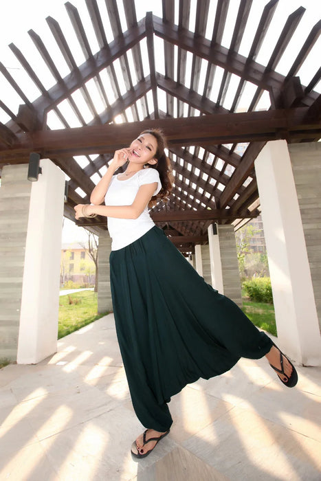 2024 Spring Women Casual Loose Harem Pants Solid Elastic Waist Summer Wide Leg Pants Plus size Cotton linen Trousers 4XL 5XL