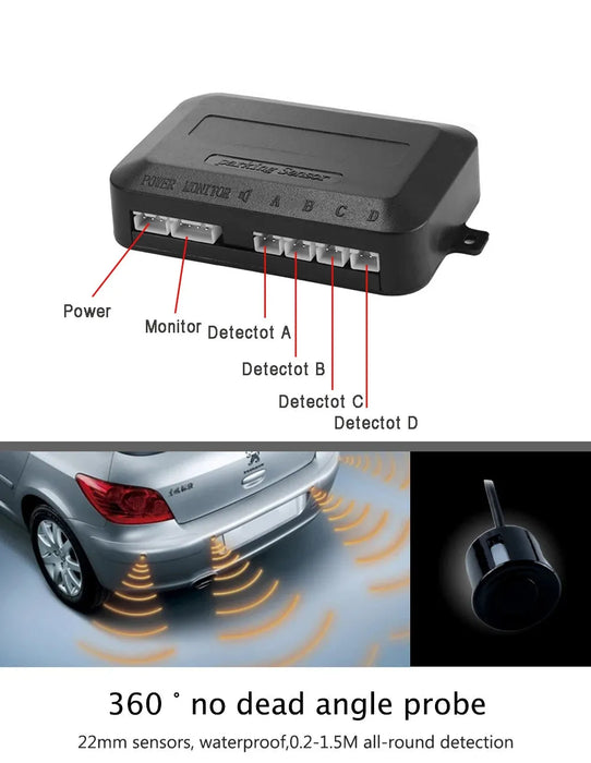 Car Reverse Radar Kit Vehicle Parking Sensor System with 4 Sensors Backup Assist System with LED Distance Display Sound Warning