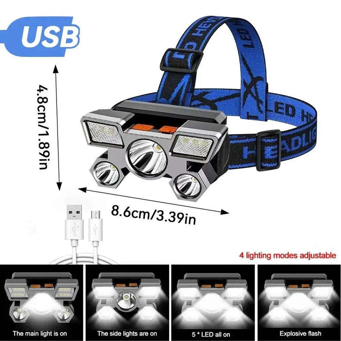 1pcs Rechargeable Headlamp, Portable 5LED Headlight Torch, Portable - Lacatang Shop