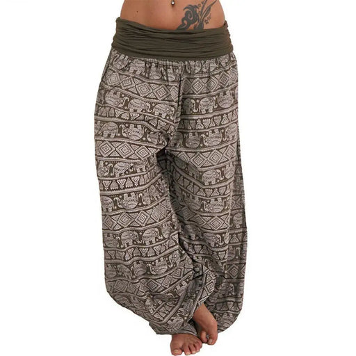 Yoga Pants Women Boho Loose Low Waist Long Pants Elephant Print Baggy Bloomer Trousers Dance Harem Pants Plus Size Pantalones Boho Elephant Print Yoga Pants for Women | Loose Low Waist Harem Trousers  Lacatang Shop Lacatang Shop 