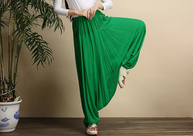 2024 Spring Women Casual Loose Harem Pants Solid Elastic Waist Summer Wide Leg Pants Plus size Cotton linen Trousers 4XL 5XL