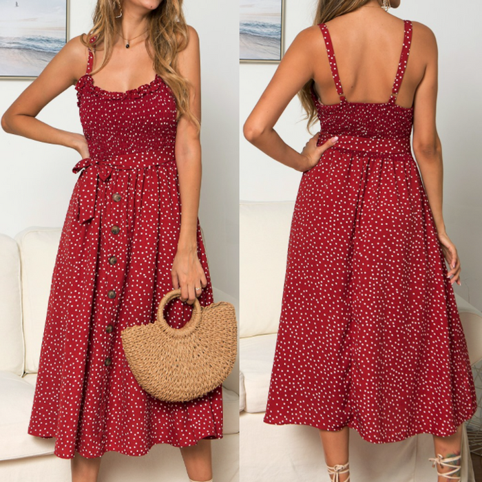 Women Spaghetti Straps Polka Dot Maxi Dress Women Spaghetti Straps Polka Dot Maxi Dress - Lacatang Shop Dresses Yellow Pandora Lacatang Shop 