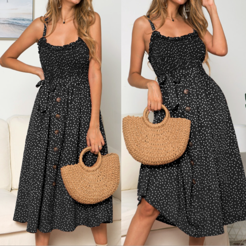 Women Spaghetti Straps Polka Dot Maxi Dress Women Spaghetti Straps Polka Dot Maxi Dress - Lacatang Shop Dresses Yellow Pandora Lacatang Shop 