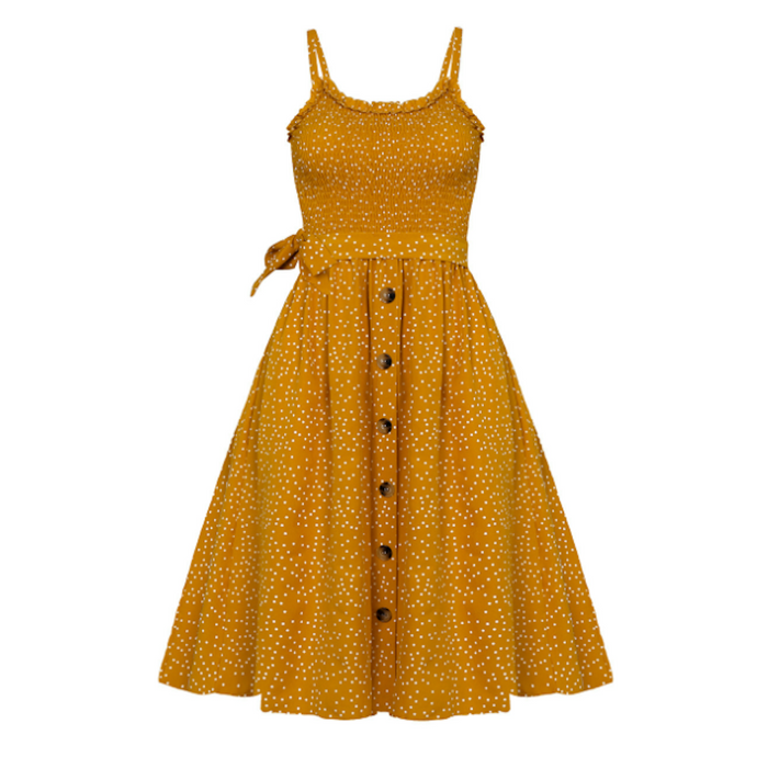 Women Spaghetti Straps Polka Dot Maxi Dress Women Spaghetti Straps Polka Dot Maxi Dress - Lacatang Shop Dresses Yellow Pandora Lacatang Shop 