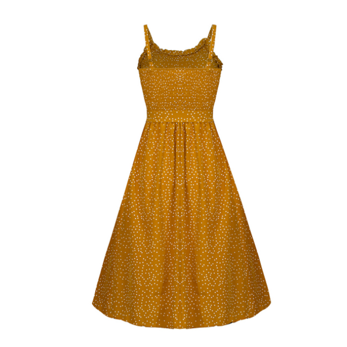 Women Spaghetti Straps Polka Dot Maxi Dress Women Spaghetti Straps Polka Dot Maxi Dress - Lacatang Shop Dresses Yellow Pandora Lacatang Shop 