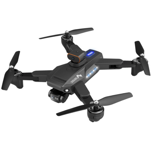 The Ninja Dragon Phantom 9 4K Dual Camera by Yellow Pandora is a black quadcopter drone equipped with four propellers, LED lights, and dual cameras on its front. Featuring sleek lines, visible brand markings, and a 360° Obstacle Avoidance System, it is perfect for aerial photography and videography.