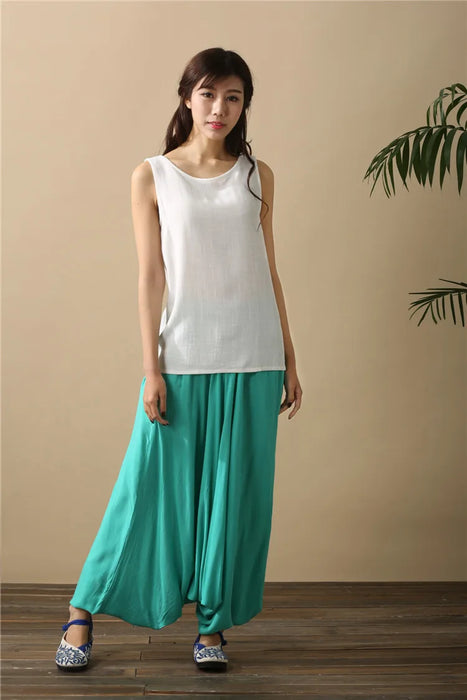 2024 Spring Women Casual Loose Harem Pants Solid Elastic Waist Summer Wide Leg Pants Plus size Cotton linen Trousers 4XL 5XL