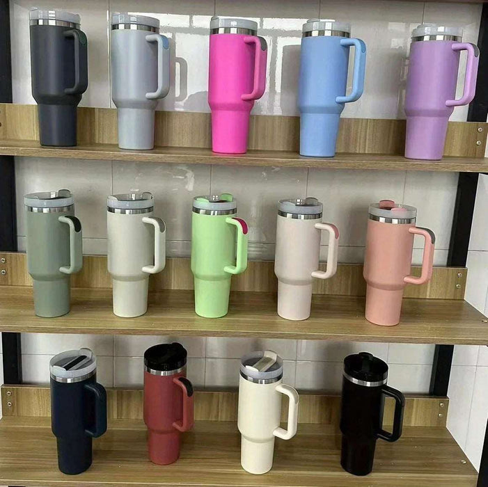 30 Oz Stainless Steel Insulated Water Bottle,Thermal Coffee Car Cup, Cold Hot Mugs Vacuum Flask with Handle Straw,For Sport - Lacatang Shop