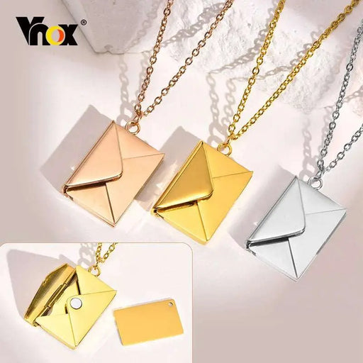 Vnox 2022 New Trendy Envelope Necklaces for Women Girls Jewelry, Gold Color Stainless Steel Email Pendant Collar Keepsake Gifts.