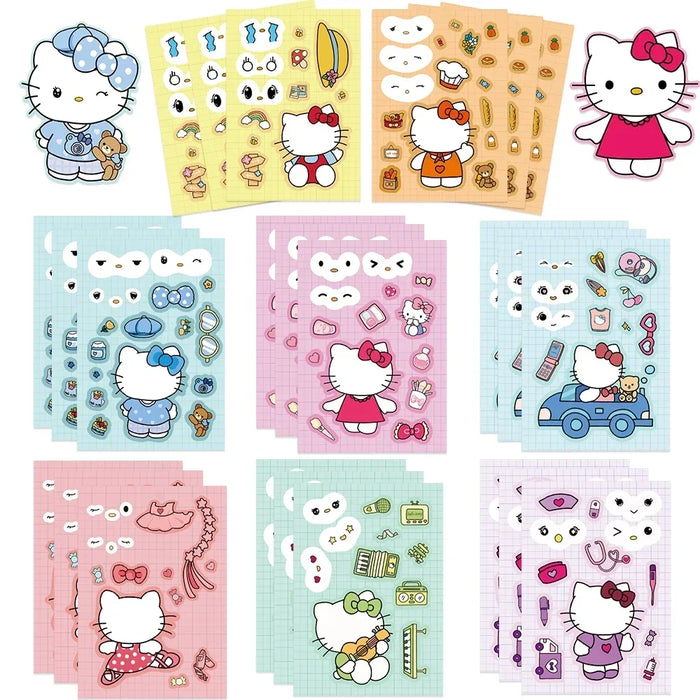 Kawaii Hello Kitty Make-a-Face Jigsaw Sticker Puzzle Set - 8/16 Sheets of Fun Cartoon Assemble Game for Kids Kawaii Hello Kitty Make-a-Face Jigsaw Sticker Puzzle Set - 8/16 Sheets   Lacatang Shop Lacatang Shop 