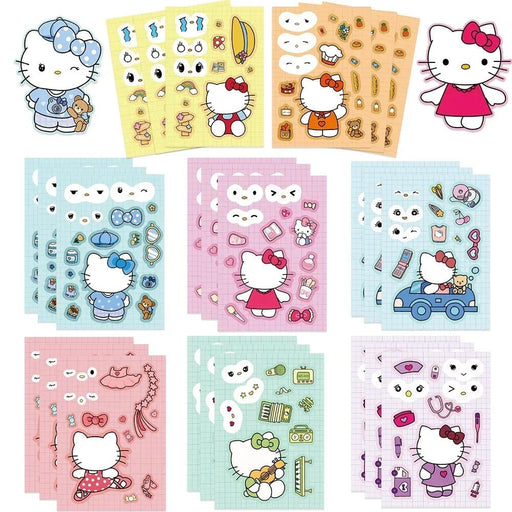 8/16 Sheets Sanrio Puzzle Stickers Cartoon Kawaii Hello Kitty Make-a-Face Assemble Cartoon Game Assemble Jigsaw Children Gift - Lacatang Shop