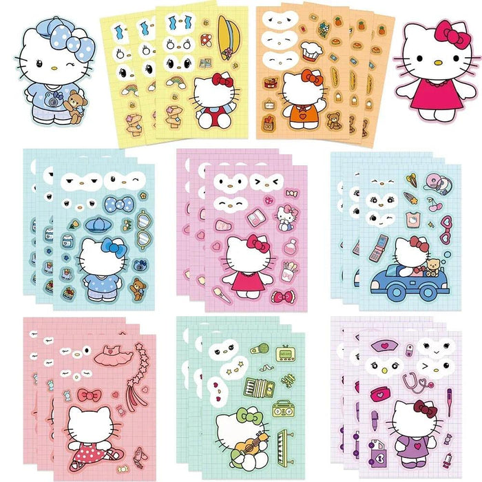 8/16 Sheets Sanrio Puzzle Stickers Cartoon Kawaii Hello Kitty Make-a-Face Assemble Cartoon Game Assemble Jigsaw Children Gift 8/16 Sheets Sanrio Puzzle Stickers Cartoon Kawaii Hello Kitty   Lacatang Shop Lacatang Shop 