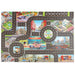 The Lacatang Shop City Traffic Play Mat for Babies is an educational road map carpet featuring roads, intersections, and buildings. It includes cars, people, greenery, a playground, and traffic signs. The text "Build a Civilized City" teaches road safety concepts in an engaging manner.