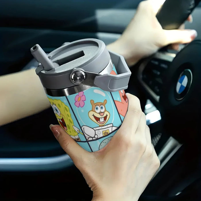 Portable Car Cup SpongeBob SquarePants Stainless Steel 304 Tumbler Water Bottle 30oz/900ml SpongeBob SquarePants 30oz Stainless Steel Car Tumbler - Portable  Lacatang Shop Lacatang Shop 