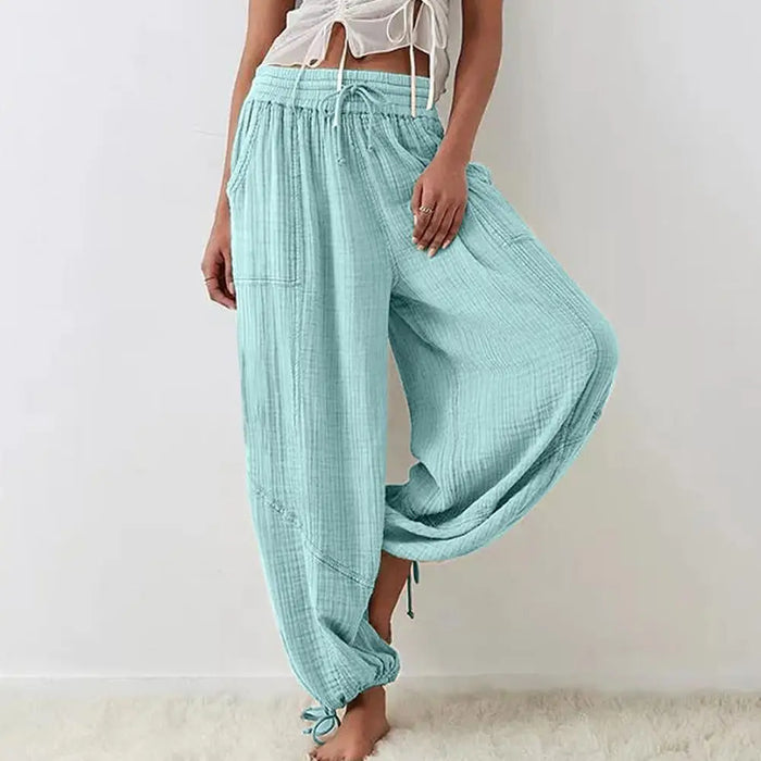 Women's Pants Harem Pants Wide-leg Trousers Drawstring Elastic Waistband Loose With Pocket Women's Pants Harem Pants Wide-leg Trousers Drawstring Elastic   Lacatang Shop Lacatang Shop 