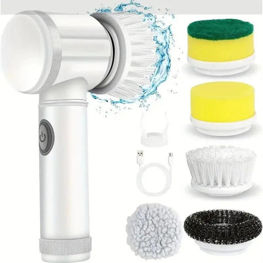 New Power Scrubber 5 Replaceable Brush Heads Electric Spin Scrubber Bathroom Cleaning Brush Power Scrubber Electric Brush Home Electric Spin Scrubber - 5 Replaceable Brush Heads  Lacatang Shop Lacatang Shop 