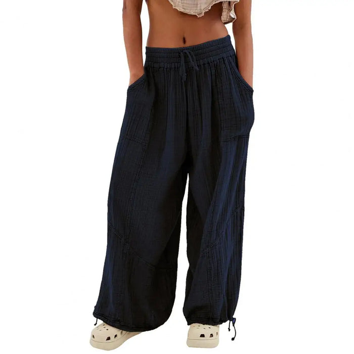 Women's Pants Harem Pants Wide-leg Trousers Drawstring Elastic Waistband Loose With Pocket Women's Pants Harem Pants Wide-leg Trousers Drawstring Elastic   Lacatang Shop Lacatang Shop 