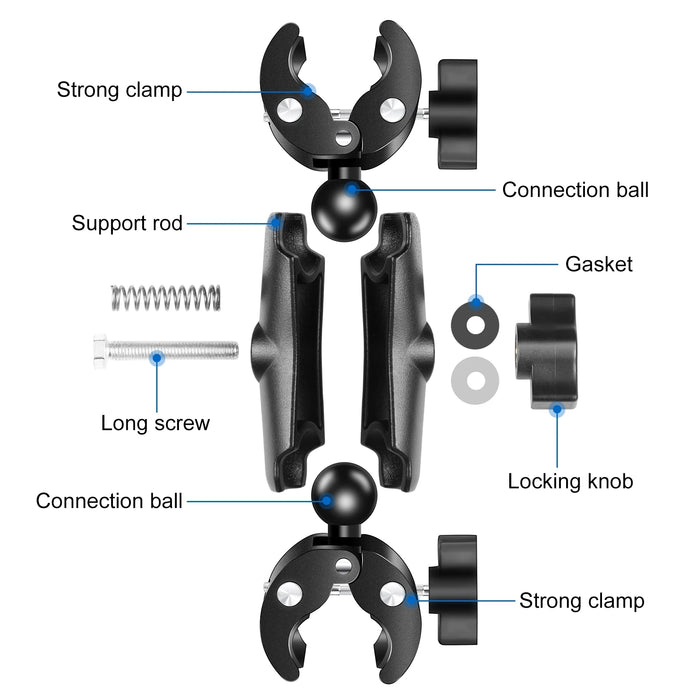 PULUZ Motorcycle Dualheads Crab Clamp Action Camera Handlebar Fixed Mount