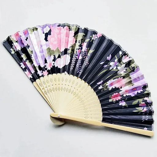 Elegant Bamboo Bone Cloth Hand Fans with Floral Print for Weddings, Parties, and Dance Performances Elegant Bamboo Bone Cloth Hand Fans with Floral Print for Weddings,   Lacatang Shop Lacatang Shop 