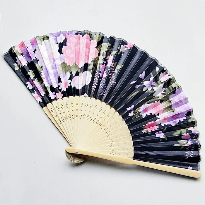 Elegant Floral Bamboo Hand Fan - Foldable Cloth Decoration for Weddings, Parties, and Dance Performances