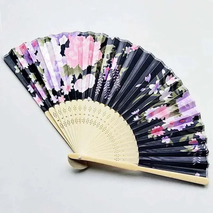 Elegant Handcrafted Foldable Cloth Fans with Bamboo Ribs - Floral Design for Weddings, Parties, and Performance Decor Elegant Handcrafted Foldable Cloth Fans with Bamboo Ribs - Floral   Lacatang Shop Lacatang Shop 