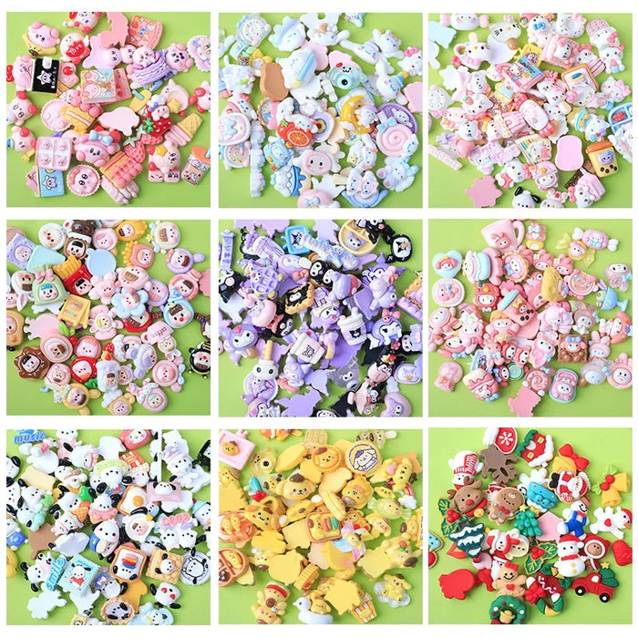 10-Pack Kawaii Sanrio Resin Accessories for DIY Phone Cases and Headwear - Featuring Hello Kitty, Kuromi, and My Melody