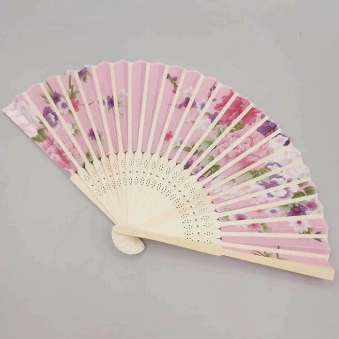 Elegant Floral Folding Hand Fan - Bamboo and Cloth Dance Accessory for Weddings, Parties, and Performances