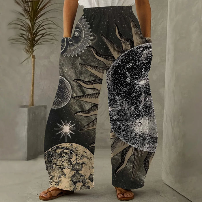 Women's Pants Sun Moon Star And Arrow Prints Harem Pants Women's Summer Retro Women's Casual Wear Daily Fashion Wide Leg Pants