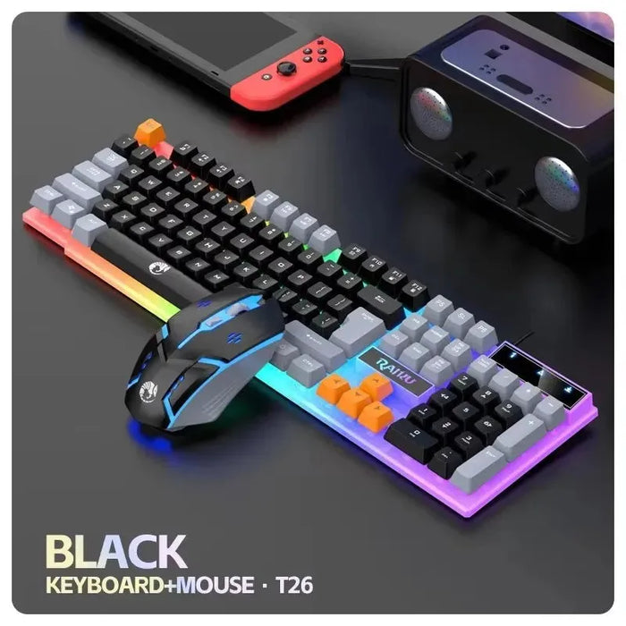 RAIKU T26 Wired 104 Keys Membrane Keyboard And Mouse Suit Kinds of Colorful Lighting Gaming and Office For Windows and IOS RAIKU T26 104 Keys Wired Keyboard & Mouse - Colorful Gaming & Office  Lacatang Shop Lacatang Shop 