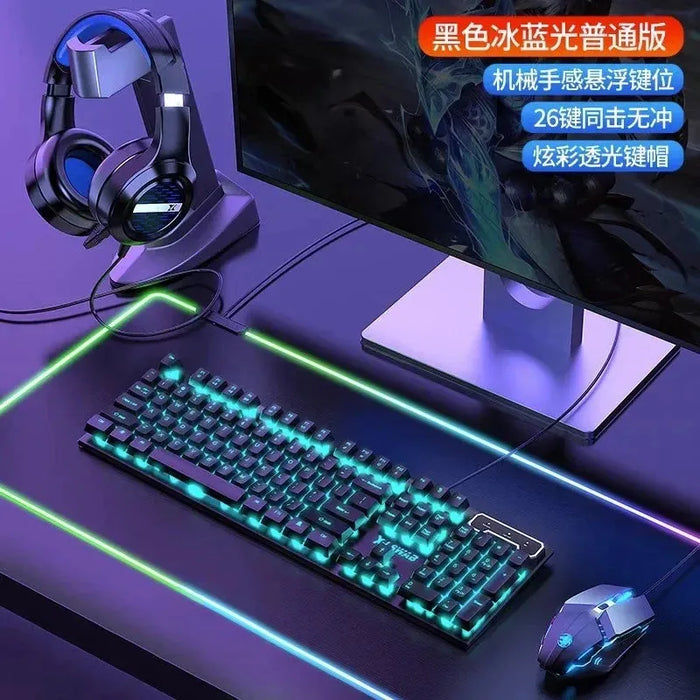 Three-piece Keyboard and Mouse Headset 75 Transparent  Mechanical Keyboard Gaming Wired Keyboard RGB Hotswap Gamer Accessories