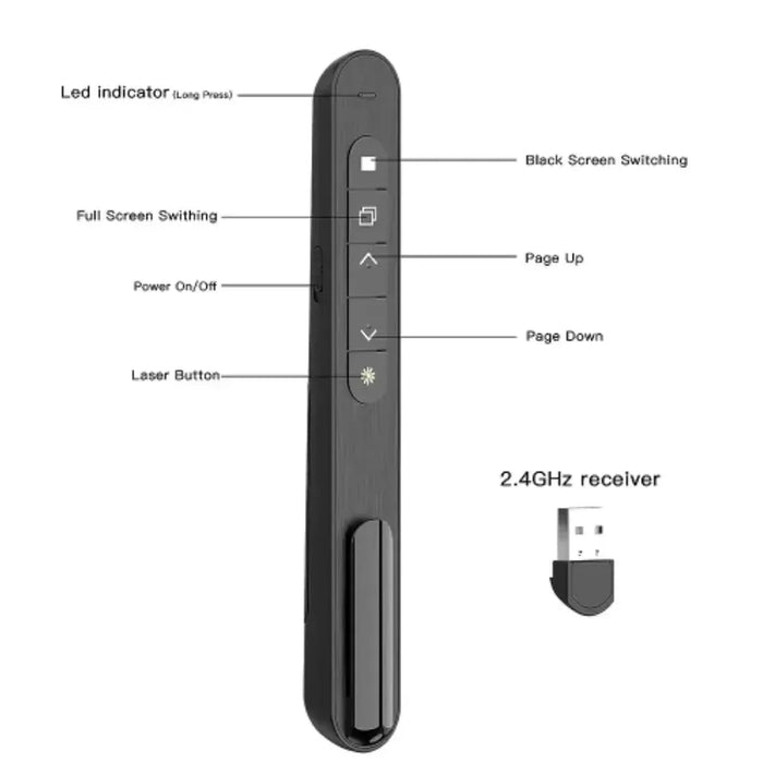 Red Laser Page Turning Wireless Presenter Pen 2.4G RF Volume Remote Control PPT Presentation USB Power Point Pointer Mouse