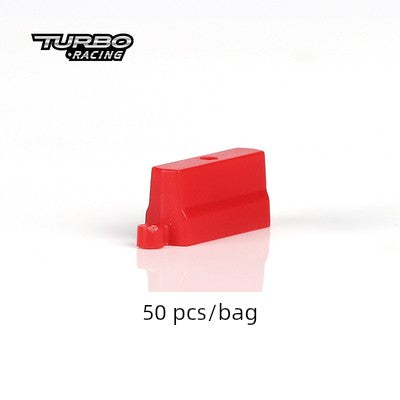 A red rectangular plastic block with a side protrusion features the "50 pcs/bag" text below and the "Turbo Racing" logo in the top left, ideal for enhancing your Turbo Mini Drift Scene Remote Control Race Car Track from Lacatang Shop for exciting high-speed adventures.