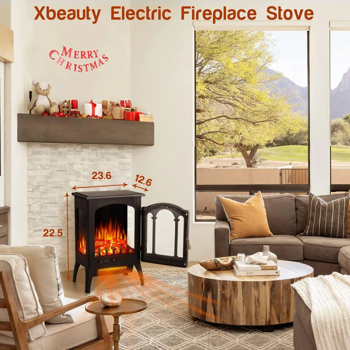 Electric Fireplace Stove, Freestanding Fireplace Heater with Realistic Flame, Indoor Electric Stove Heater