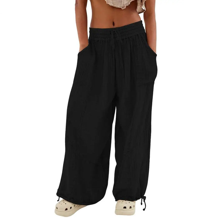 Women's Pants Harem Pants Wide-leg Trousers Drawstring Elastic Waistband Loose With Pocket Women's Pants Harem Pants Wide-leg Trousers Drawstring Elastic   Lacatang Shop Lacatang Shop 