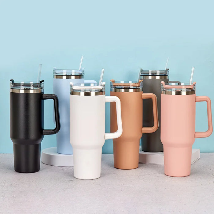 40oz Stainless Steel Insulated Hot Travel Mugs Water Bottle Thermal Vacuum Coffee Car Cup Cold Flask with Handle Straw