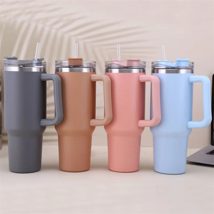 40oz Stainless Steel Insulated Hot Travel Mugs Water Bottle Thermal Vacuum Coffee Car Cup Cold Flask with Handle Straw