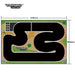 The Lacatang Shop's Turbo Racing Rubber Mat for 1:76 RC cars features a black track with red and white borders, surrounded by green areas. Includes a start/finish line and numbered grid. The mat measures 1200mm x 800mm, ideal for table racing setups.