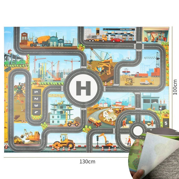 Kids Waterproof Playmat - Portable Dinosaur and Farm Road Activity Carpet for Toddlers, Non-Toxic Educational Crawling Mat