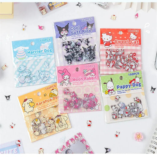 100 Mixed Sanrio Cartoon Kawaii Stickers for Students - Pochacco, Kuromi, Melody, and Kitty - 100pcs Stationery Supplies and Birthday Gifts 100 Mixed Sanrio Cartoon Kawaii Stickers for Students - Pochacco,   Lacatang Shop Lacatang Shop 