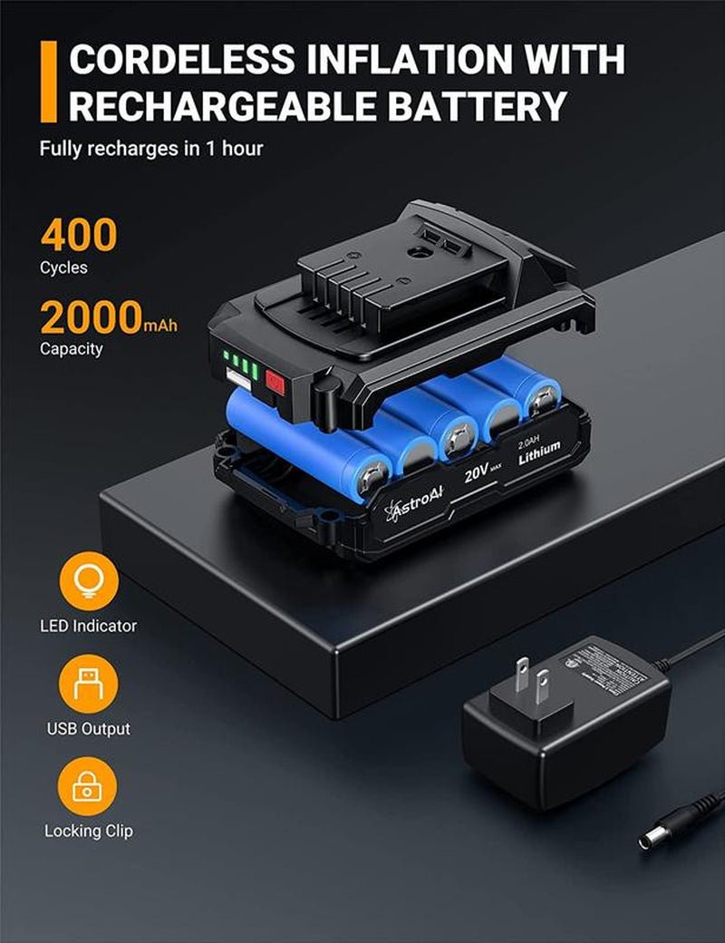 Astroai Cordless Tire Inflator Portable Air Compressor for Car 160PSI with HD Screen, 3 Power Sources & Dual Powerful Motors, Heavy Duty Air Pump Inflation/Deflation Father Day Gifts - Lacatang Shop