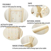Baby Play Gym, Wooden Baby Gym with 4 Infant Toys, Foldable Wood Gyms Frame Hanging Bar for Toddler, Newborn, Baby Girls and Boys Shower Gift Play Toys - Lacatang Shop