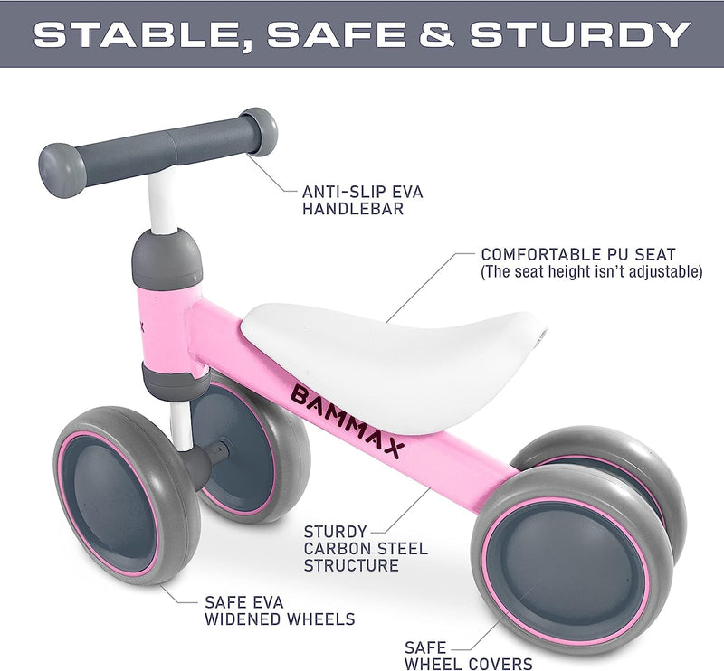 Balance Bike for 1 Year Old, Riding Toys for 9 - 24 Months Boys Girls, No Pedal 4 Wheels Bicycle, First Birthday Gift, Toddler Bike to Help Start Riding - Lacatang Shop