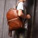 Genuine Leather Men Backpack 14 Inch Laptop Backpack Travel School Backpack Male Fashion Backpack Brown Cowhide Backpack - Lacatang Shop