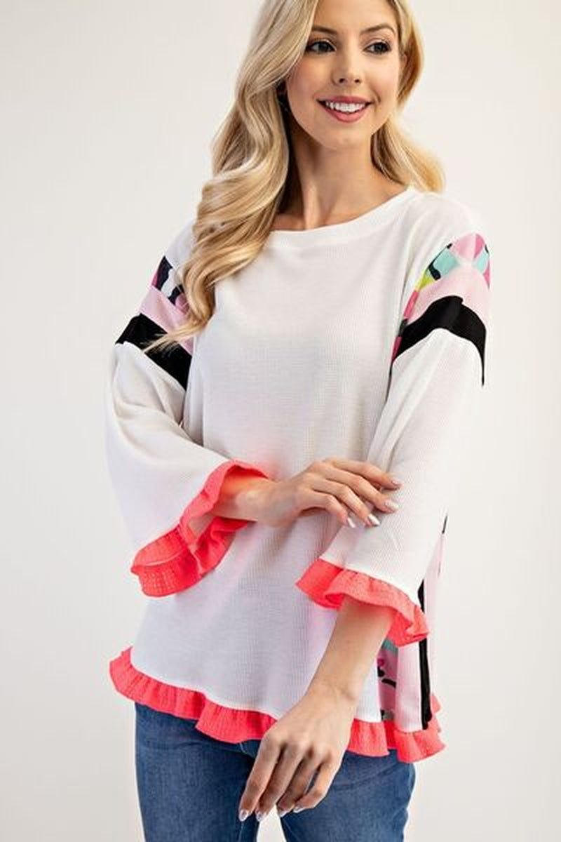 Celeste Plus Ruffle Sleeve Color Block Top - Lacatang Shop