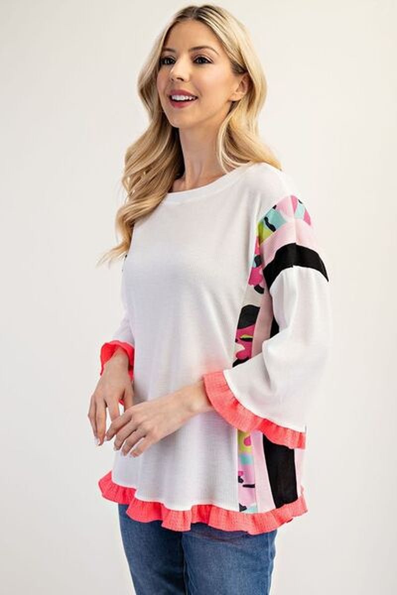 Celeste Plus Ruffle Sleeve Color Block Top - Lacatang Shop