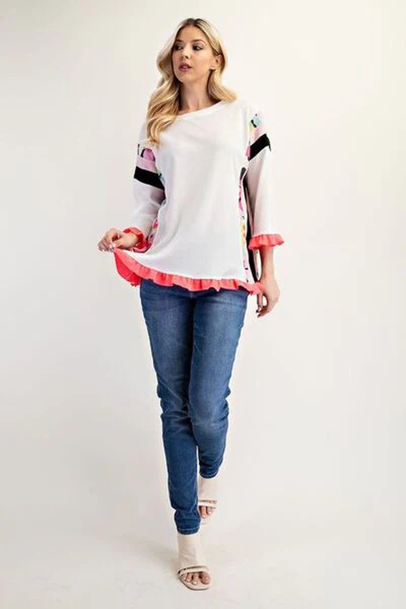Celeste Plus Ruffle Sleeve Color Block Top - Lacatang Shop