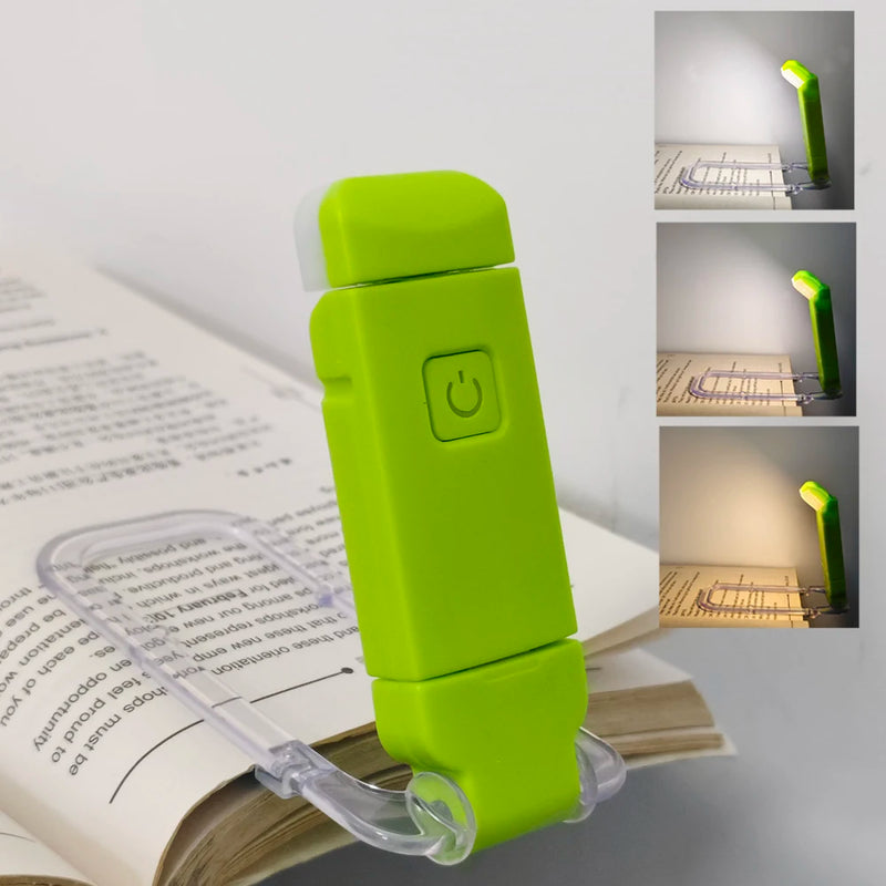 Reading Book Light Portable USB Rechargeable Book Clip Light Bookmark Light Tri Color Warm Eye Protection Adjustable Light