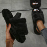 Black Women Heel Slides Elastic Cloth Thick Sole Hair Slippers