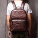 Genuine Leather Men Backpack 14 Inch Laptop Backpack Travel School Backpack Male Fashion Backpack Brown Cowhide Backpack - Lacatang Shop