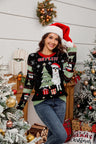 Contrast Christmas Pattern Round Neck Sweater - Lacatang Shop